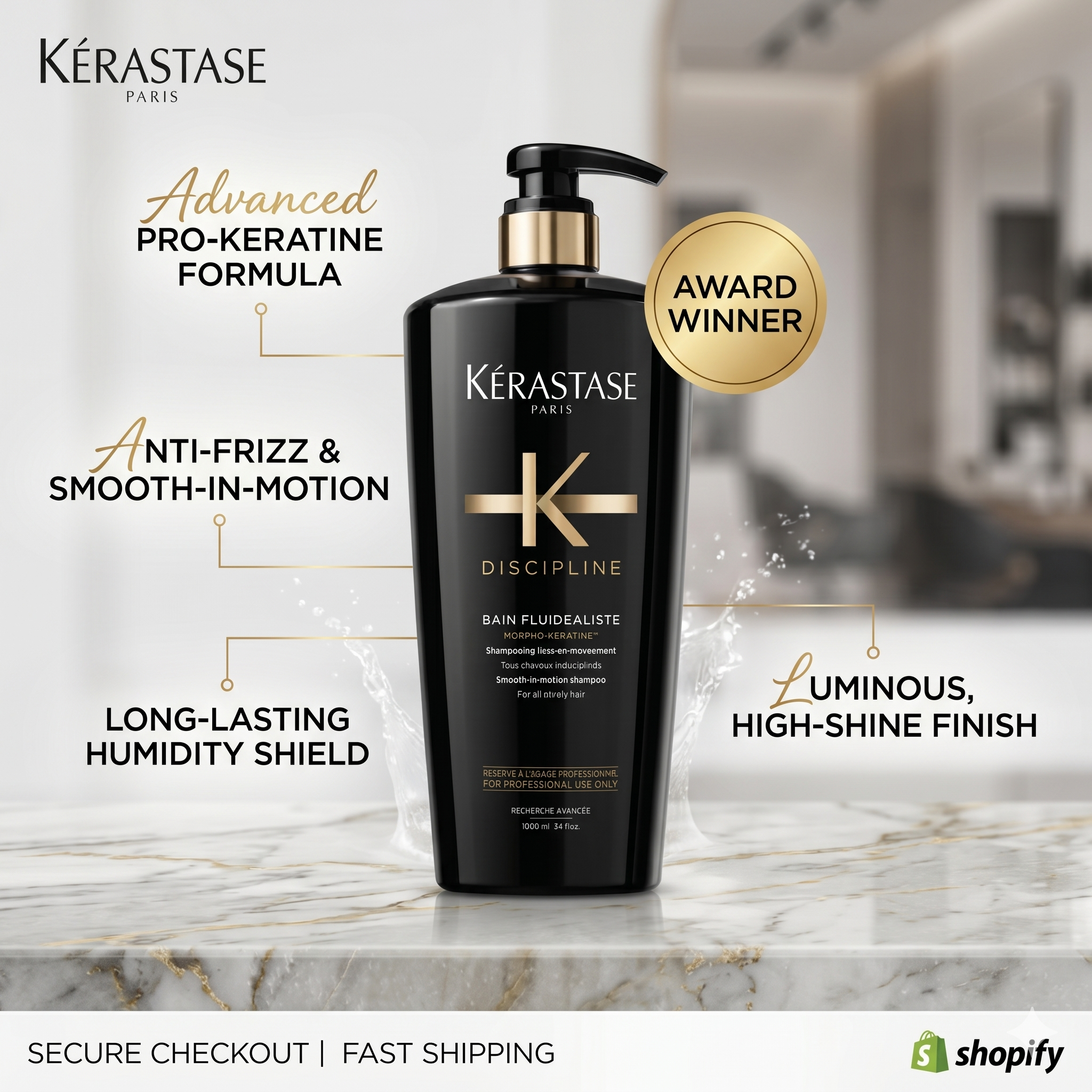 Kérastase Discipline Bain Fluidealiste Shampoo 1000ml — Professional Salon-Grade Frizz Control